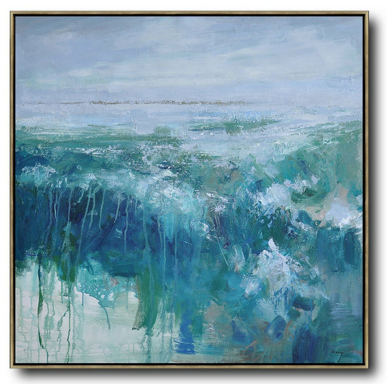 Original Abstract Painting Extra Large Canvas Art,Oversized Abstract Landscape Oil Painting,Acrylic Painting On Canvas Blue,Green,Gray